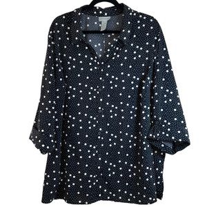 Catherine's Black Polka Dot Collared Button-Down Blouse, Women's 2X / 22-24W